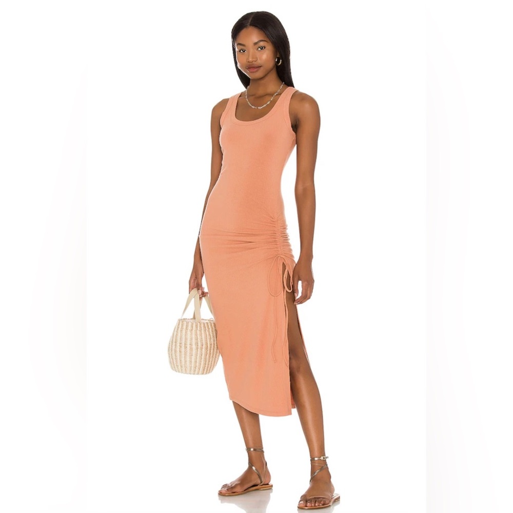 L*SPACE Sandpiper Ribbed Midi Dress in Putty/Light Pink- Medium